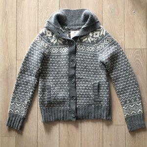 Aerie Y2K Lambswool Rabbit Hair Blend Snowflake Colorwork Cardigan in Grey S